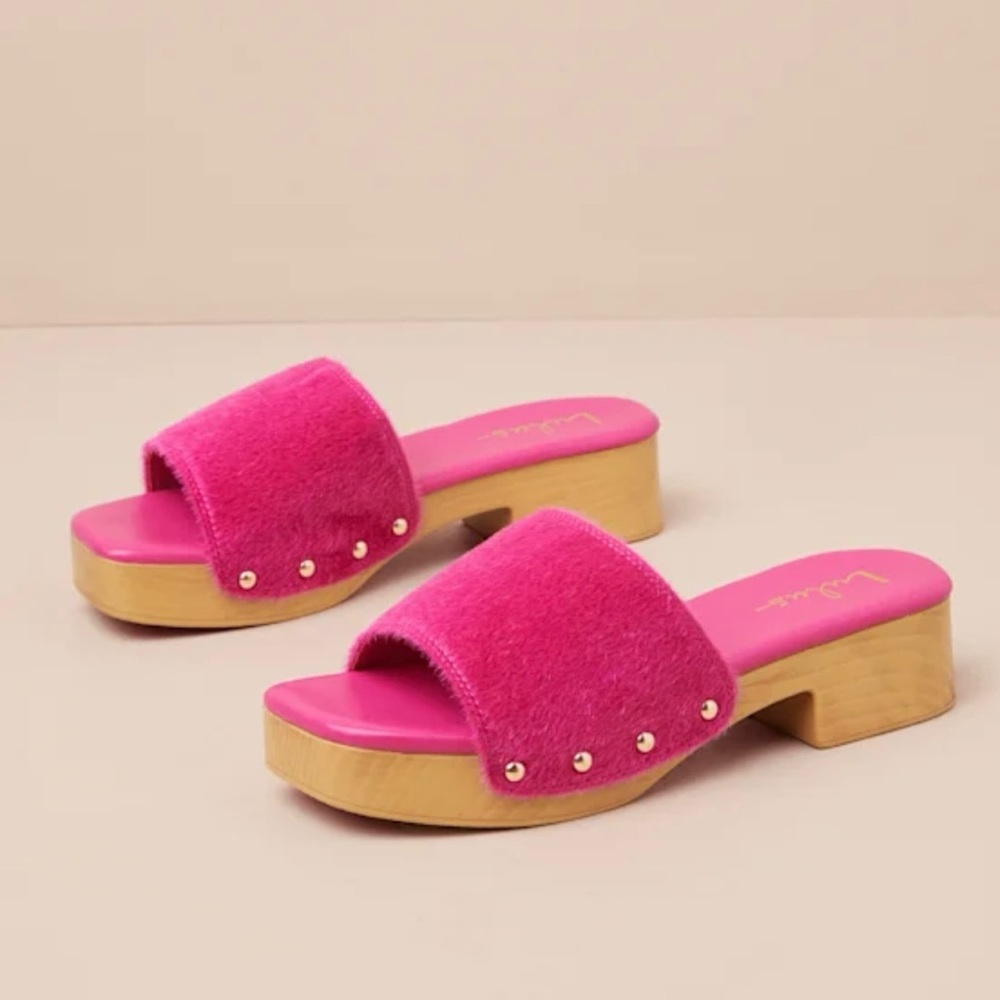 Lulu's Pink Mules with Wooden Sole and Stud Details